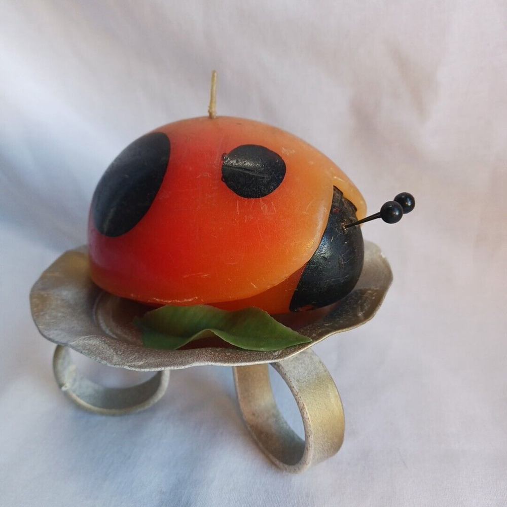 Hallmark Ladybug Candle Metal Stand MCM Vintage